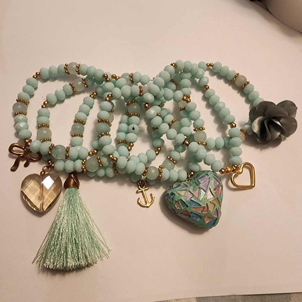Elegant Beaded Charm Necklace with Gold Accents